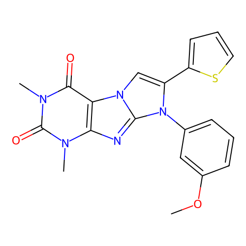 8-(3-methoxyphenyl)-1,3-dimethyl-7-(thiophen-2-yl)-1H-imidazo[2,1-f]purine-2,4(3H,8H)-dione structure