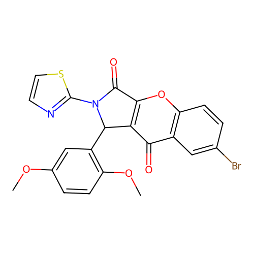 7-bromo-1-(2,5-dimethoxyphenyl)-2-(1,3-thiazol-2-yl)-1,2-dihydrochromeno[2,3-c]pyrrole-3,9-dione structure