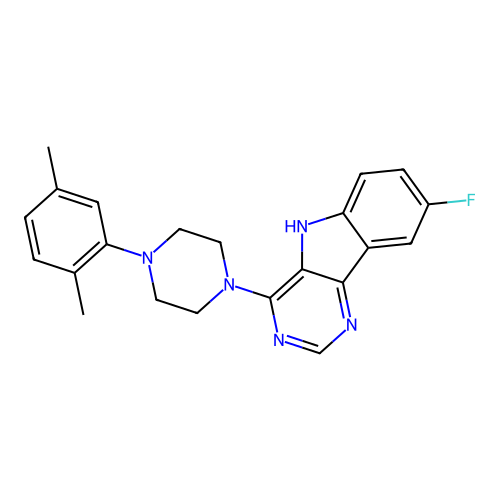 4-[4-(2,5-dimethylphenyl)piperazin-1-yl]-8-fluoro-5H-pyrimido[5,4-b]indole structure