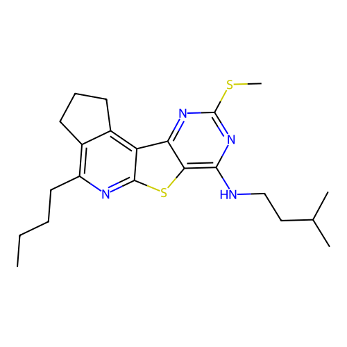 4-butyl-N-(3-methylbutyl)-9-(methylsulfanyl)-2,3-dihydro-1H-cyclopenta[4',5']pyrido[3',2':4,5]thieno[3,2-d]pyrimidin-7-amine structure