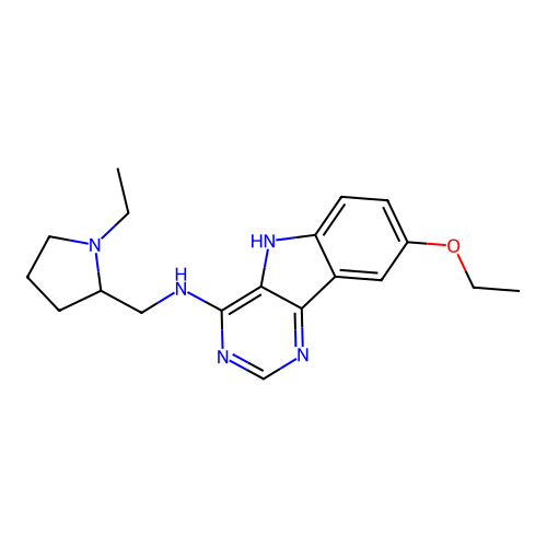 8-ethoxy-N-[(1-ethylpyrrolidin-2-yl)methyl]-5H-pyrimido[5,4-b]indol-4-amine structure