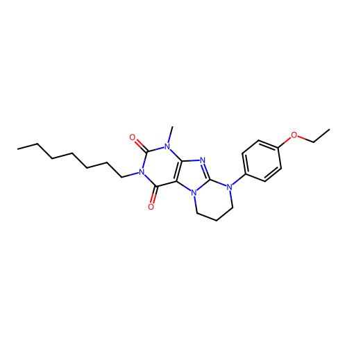 9-(4-ethoxyphenyl)-3-heptyl-1-methyl-1H,2H,3H,4H,6H,7H,8H,9H-pyrimido[1,2-g]purine-2,4-dione structure