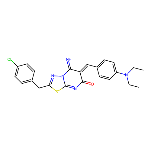 (Z)-2-(4-chlorobenzyl)-6-(4-(diethylamino)benzylidene)-5-imino-5H-[1,3,4]thiadiazolo[3,2-a]pyrimidin-7(6H)-one structure