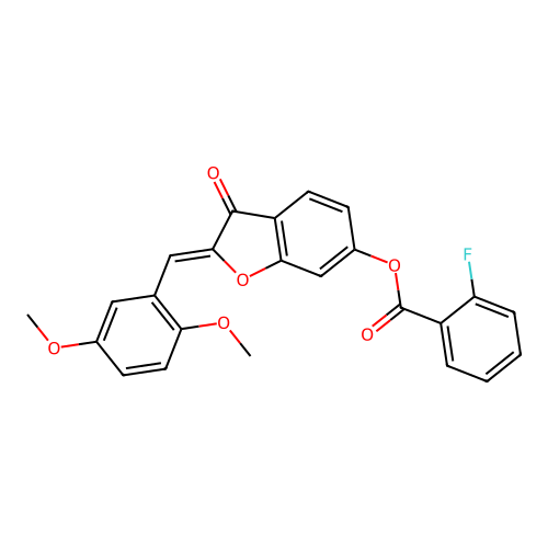 (Z)-2-(2,5-dimethoxybenzylidene)-3-oxo-2,3-dihydrobenzofuran-6-yl 2-fluorobenzoate structure