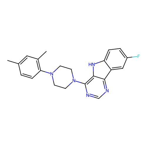 4-[4-(2,4-dimethylphenyl)piperazin-1-yl]-8-fluoro-5H-pyrimido[5,4-b]indole structure