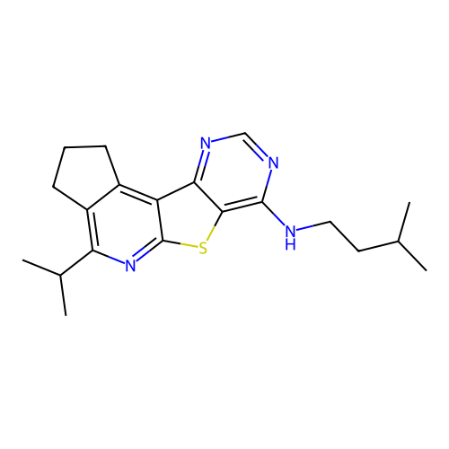 N-(3-methylbutyl)-4-(propan-2-yl)-2,3-dihydro-1H-cyclopenta[4',5']pyrido[3',2':4,5]thieno[3,2-d]pyrimidin-7-amine structure