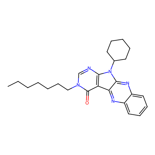 11-cyclohexyl-3-heptyl-3H-pyrimido[5',4':4,5]pyrrolo[2,3-b]quinoxalin-4(11H)-one structure