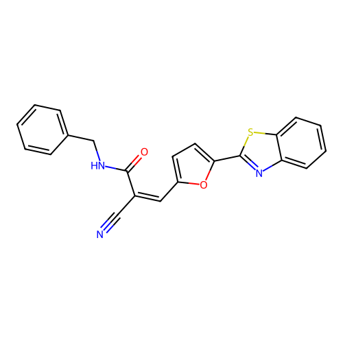 (2Z)-3-[5-(1,3-benzothiazol-2-yl)furan-2-yl]-N-benzyl-2-cyanoprop-2-enamide structure