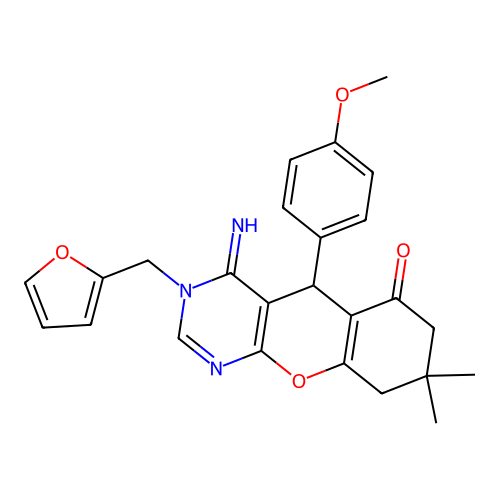3-(furan-2-ylmethyl)-4-imino-5-(4-methoxyphenyl)-8,8-dimethyl-3,4,5,7,8,9-hexahydro-6H-chromeno[2,3-d]pyrimidin-6-one structure