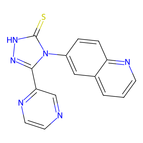 5-(pyrazin-2-yl)-4-(quinolin-6-yl)-2,4-dihydro-3H-1,2,4-triazole-3-thione structure