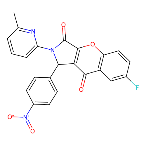 7-fluoro-2-(6-methylpyridin-2-yl)-1-(4-nitrophenyl)-1,2-dihydrochromeno[2,3-c]pyrrole-3,9-dione structure
