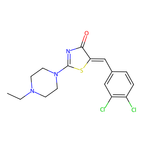 (5Z)-5-(3,4-dichlorobenzylidene)-2-(4-ethylpiperazin-1-yl)-1,3-thiazol-4(5H)-one structure