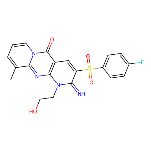 3-((4-fluorophenyl)sulfonyl)-1-(2-hydroxyethyl)-2-imino-10-methyl-1H-dipyrido[1,2-a:2',3'-d]pyrimidin-5(2H)-one structure