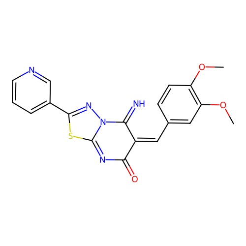 (E)-6-(3,4-dimethoxybenzylidene)-5-imino-2-(pyridin-3-yl)-5H-[1,3,4]thiadiazolo[3,2-a]pyrimidin-7(6H)-one structure