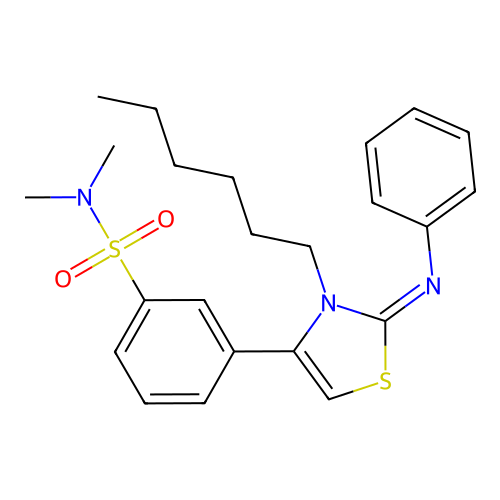 3-(3-hexyl-2-phenylimino-1,3-thiazol-4-yl)-N,N-dimethylbenzenesulfonamide structure