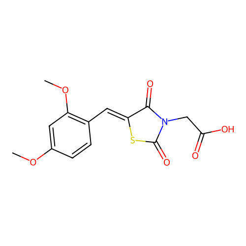 (Z)-2-(5-(2,4-dimethoxybenzylidene)-2,4-dioxothiazolidin-3-yl)acetic acid structure