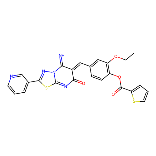 (Z)-2-ethoxy-4-((5-imino-7-oxo-2-(pyridin-3-yl)-5H-[1,3,4]thiadiazolo[3,2-a]pyrimidin-6(7H)-ylidene)methyl)phenyl thiophene-2-carboxylate structure