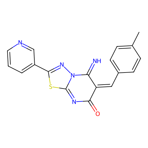 (E)-5-imino-6-(4-methylbenzylidene)-2-(pyridin-3-yl)-5H-[1,3,4]thiadiazolo[3,2-a]pyrimidin-7(6H)-one structure