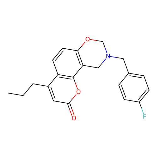 9-(4-fluorobenzyl)-4-propyl-9,10-dihydro-2H,8H-chromeno[8,7-e][1,3]oxazin-2-one structure
