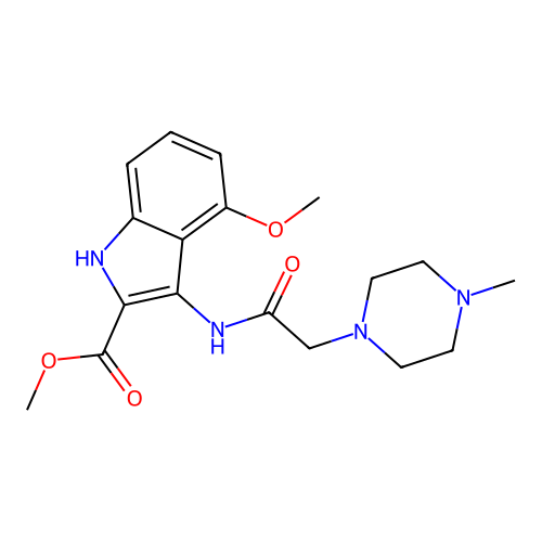 Methyl 4-methoxy-3-[[2-(4-methylpiperazin-1-yl)acetyl]amino]-1H-indole-2-carboxylate structure