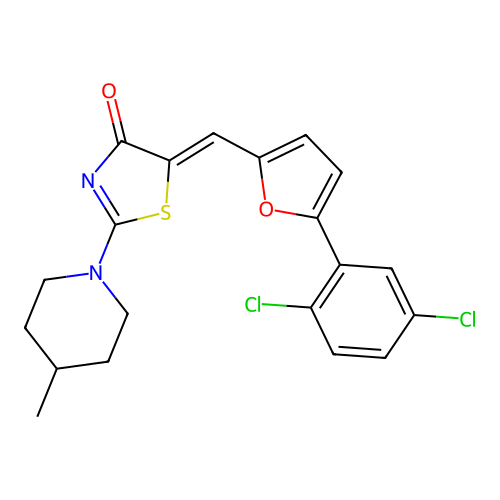 (5Z)-5-[[5-(2,5-dichlorophenyl)furan-2-yl]methylidene]-2-(4-methylpiperidin-1-yl)-1,3-thiazol-4-one structure