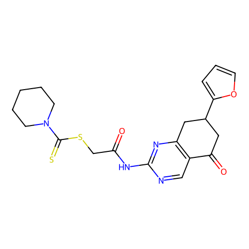 2-{[7-(furan-2-yl)-5-oxo-5,6,7,8-tetrahydroquinazolin-2-yl]amino}-2-oxoethyl piperidine-1-carbodithioate structure