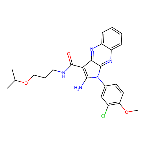 2-amino-1-(3-chloro-4-methoxyphenyl)-N-(3-isopropoxypropyl)-1H-pyrrolo[2,3-b]quinoxaline-3-carboxamide structure