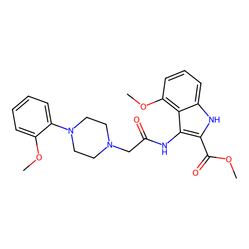 Methyl 4-methoxy-3-[[2-[4-(2-methoxyphenyl)piperazin-1-yl]acetyl]amino]-1H-indole-2-carboxylate structure