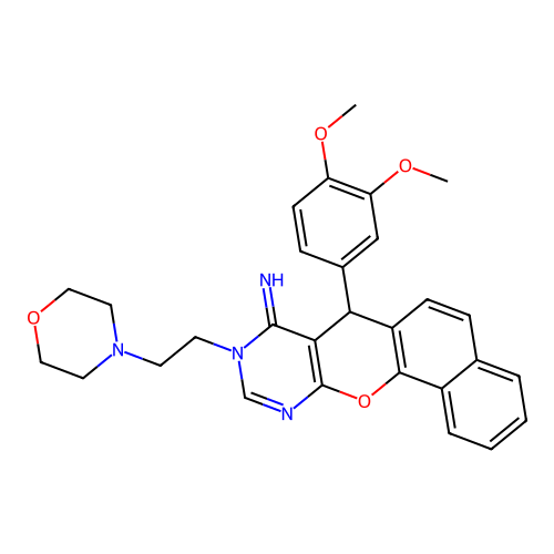 7-(3,4-dimethoxyphenyl)-9-[2-(morpholin-4-yl)ethyl]-7,9-dihydro-8H-benzo[7,8]chromeno[2,3-d]pyrimidin-8-imine structure