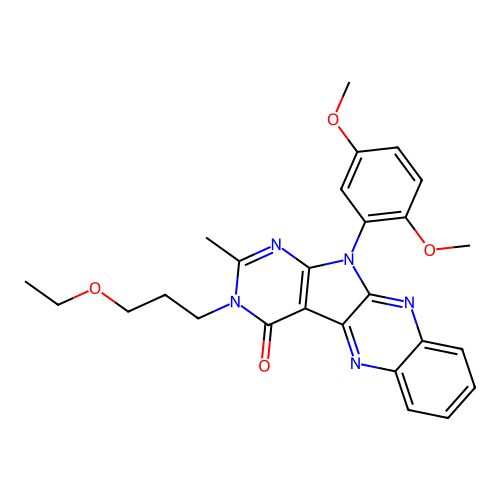 11-(2,5-dimethoxyphenyl)-3-(3-ethoxypropyl)-2-methyl-3,11-dihydro-4H-pyrimido[5',4':4,5]pyrrolo[2,3-b]quinoxalin-4-one structure