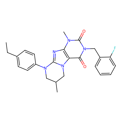 9-(4-ethylphenyl)-3-(2-fluorobenzyl)-1,7-dimethyl-6,7,8,9-tetrahydropyrimido[2,1-f]purine-2,4(1H,3H)-dione structure
