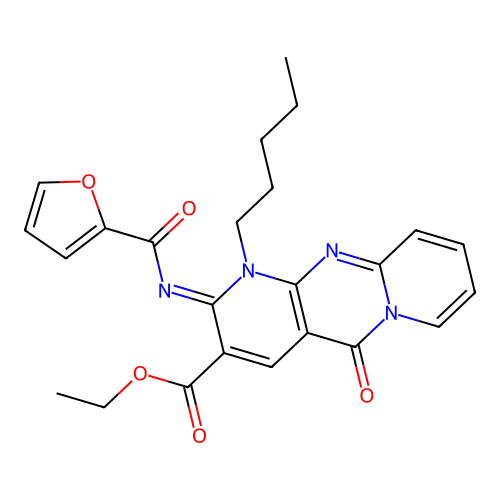 (Z)-ethyl 2-((furan-2-carbonyl)imino)-5-oxo-1-pentyl-2,5-dihydro-1H-dipyrido[1,2-a:2',3'-d]pyrimidine-3-carboxylate structure