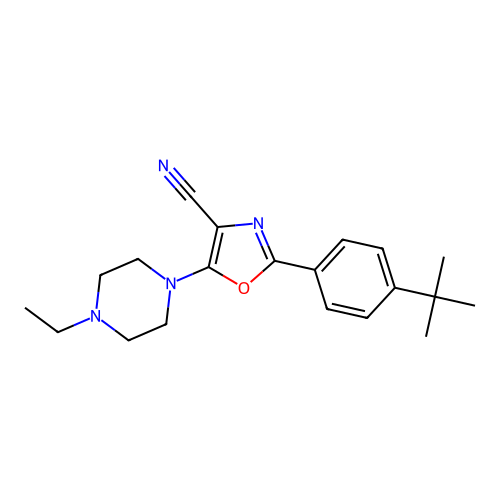 2-(4-Tert-butylphenyl)-5-(4-ethylpiperazin-1-yl)-1,3-oxazole-4-carbonitrile structure