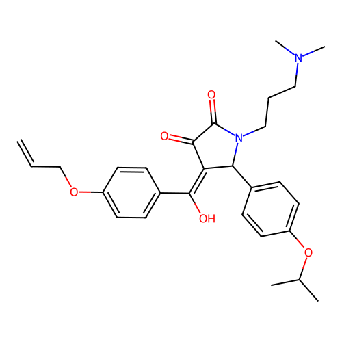 (4E)-1-[3-(dimethylamino)propyl]-4-[hydroxy-(4-prop-2-enoxyphenyl)methylidene]-5-(4-propan-2-yloxyphenyl)pyrrolidine-2,3-dione structure