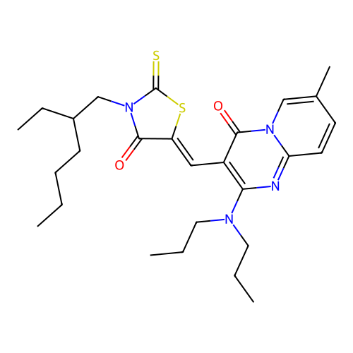 2-(dipropylamino)-3-{(Z)-[3-(2-ethylhexyl)-4-oxo-2-thioxo-1,3-thiazolidin-5-ylidene]methyl}-7-methyl-4H-pyrido[1,2-a]pyrimidin-4-one structure