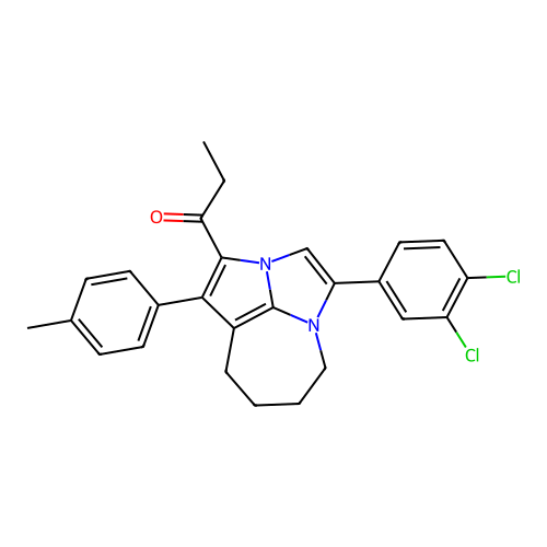 1-(4-(3,4-dichlorophenyl)-1-(p-tolyl)-5,6,7,8-tetrahydro-2a,4a-diazacyclopenta[cd]azulen-2-yl)propan-1-one structure