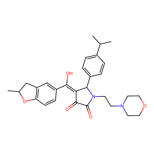 (4E)-4-[hydroxy-(2-methyl-2,3-dihydro-1-benzofuran-5-yl)methylidene]-1-(2-morpholin-4-ylethyl)-5-(4-propan-2-ylphenyl)pyrrolidine-2,3-dione structure