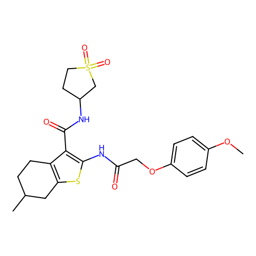 N-(1,1-dioxidotetrahydrothiophen-3-yl)-2-{[(4-methoxyphenoxy)acetyl]amino}-6-methyl-4,5,6,7-tetrahydro-1-benzothiophene-3-carboxamide structure