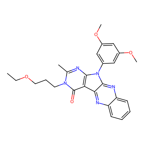 11-(3,5-dimethoxyphenyl)-3-(3-ethoxypropyl)-2-methyl-3,11-dihydro-4H-pyrimido[5',4':4,5]pyrrolo[2,3-b]quinoxalin-4-one structure