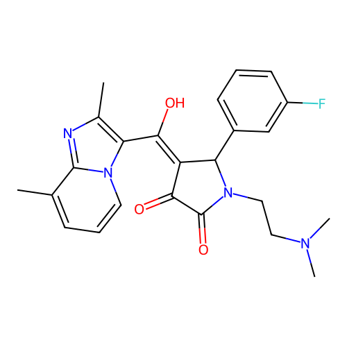 (4E)-1-(2-dimethylaminoethyl)-4-[(2,8-dimethylimidazo[1,2-a]pyridin-3-yl)-hydroxymethylidene]-5-(3-fluorophenyl)pyrrolidine-2,3-dione structure