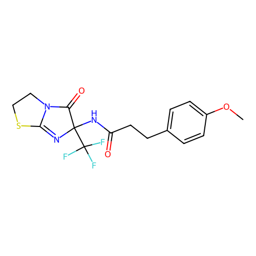 3-(4-methoxyphenyl)-N-(5-oxo-6-(trifluoromethyl)-2,3,5,6-tetrahydroimidazo[2,1-b]thiazol-6-yl)propanamide structure