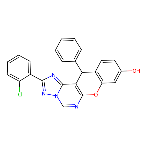 2-(2-chlorophenyl)-12-phenyl-12H-chromeno[3,2-e][1,2,4]triazolo[1,5-c]pyrimidin-9-ol structure