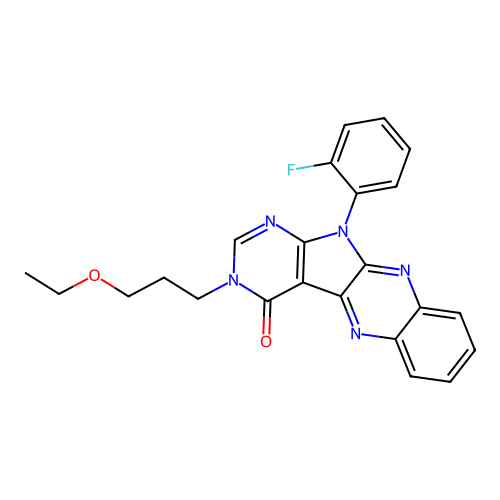 3-(3-ethoxypropyl)-11-(2-fluorophenyl)-3,11-dihydro-4H-pyrimido[5',4':4,5]pyrrolo[2,3-b]quinoxalin-4-one structure