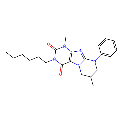 3-hexyl-1,7-dimethyl-9-phenyl-7,8-dihydro-6H-purino[7,8-a]pyrimidine-2,4-dione structure