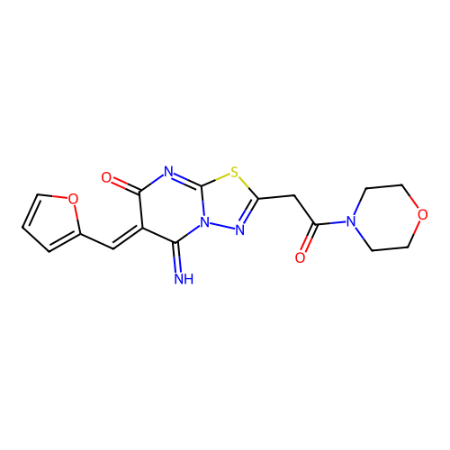 (6Z)-6-(furan-2-ylmethylidene)-5-imino-2-(2-morpholin-4-yl-2-oxoethyl)-[1,3,4]thiadiazolo[3,2-a]pyrimidin-7-one structure