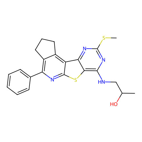 1-((9-(methylthio)-4-phenyl-2,3-dihydro-1H-cyclopenta[4',5']pyrido[3',2':4,5]thieno[3,2-d]pyrimidin-7-yl)amino)propan-2-ol structure