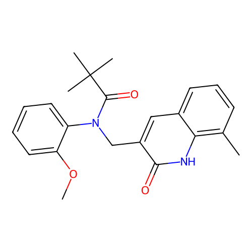 N-((2-hydroxy-8-methylquinolin-3-yl)methyl)-N-(2-methoxyphenyl)pivalamide structure
