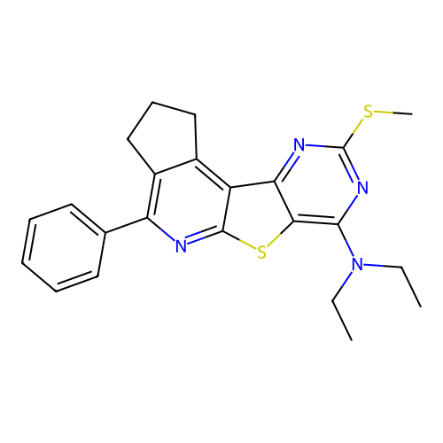 N,N-diethyl-9-(methylsulfanyl)-4-phenyl-2,3-dihydro-1H-cyclopenta[4',5']pyrido[3',2':4,5]thieno[3,2-d]pyrimidin-7-amine structure