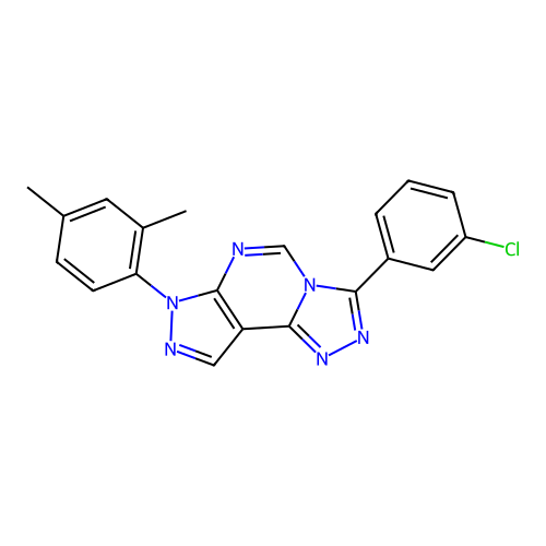3-(2,4-dimethylphenyl)-7-(3-chlorophenyl)-6-hydropyrazolo[5,4-d]1,2,4-triazolo [4,3-e]pyrimidine structure
