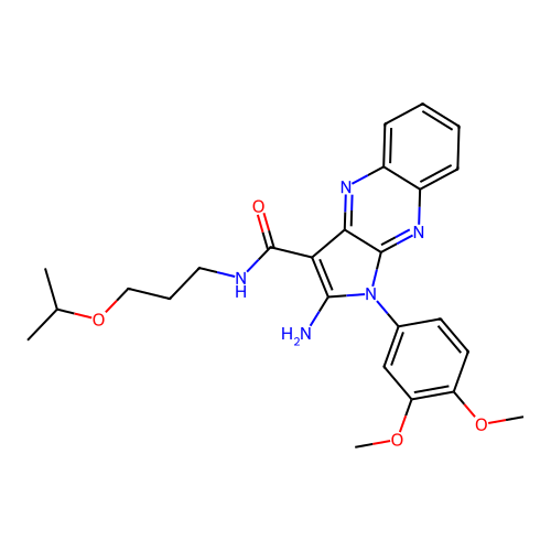 2-amino-1-(3,4-dimethoxyphenyl)-N-(3-isopropoxypropyl)-1H-pyrrolo[2,3-b]quinoxaline-3-carboxamide structure